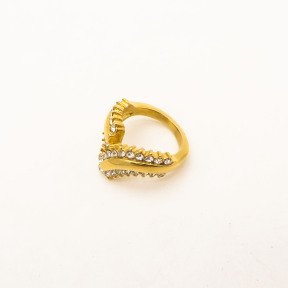 316L Stainless Steel and Zirconia Wheat Ears Ring,Gold Plating,Size 7,about 7g/pc,1 pc/package,HHP00633bhjl-360
