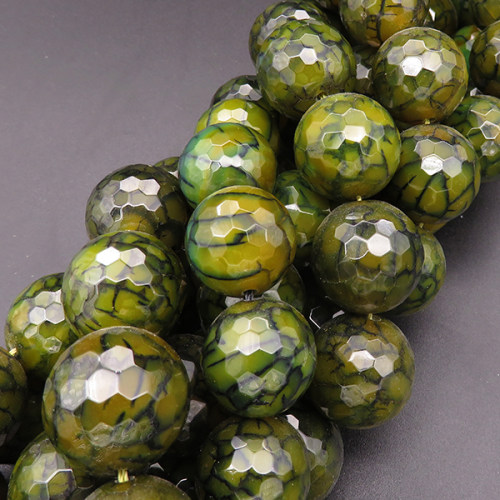 Natural Agate,Dragon Veins Agate,Faceted Round,Dyed,Dark green,20mm,Hole:1.5mm,about 19pcs/strand,about 200g/strand,5 strands/package,15"(38cm),XBGB03383aiov-L001