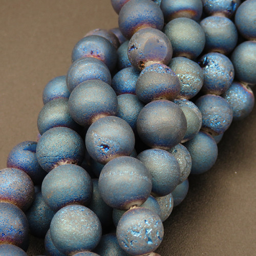 Natural Weathered Agate,Frosted Round,Electroplated,Royal blue,6mm,Hole:0.8mm,about 63pcs/strand,about 22g/strand,5 strands/package,15"(38cm),XBGB03410vbpb-L001