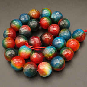 Natural Agate,Double Agate,Faceted Round,Dyed,Colorful,14mm,Hole:1.2mm,27pcs/strand,about 110g/strand,5 strands/package,15"(38cm),XBGB03441ahpv-L001