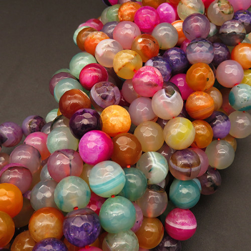 Natural Agate,Faceted Round,Dyed,Mixed color,4mm,Hole:0.5mm,about 90pcs/strand,about 9g/strand,5 strands/package,15"(38cm),XBGB03564vbmb-L001
