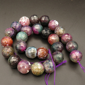 Natural Agate,Dragon Veins Agate,Faceted Round,Dyed,Colorful,16mm,Hole:1.2mm,about 24pcs/strand,about 130g/strand,5 strands/package,15"(38cm),XBGB03573vihb-L001