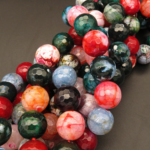 Natural Agate,Ice Burst Agate,Faceted Round,Dyed,Mixed color,16mm,Hole:1.2mm,about 24pcs/strand,about 130g/strand,5 strands/package,15"(38cm),XBGB03576vihb-L001