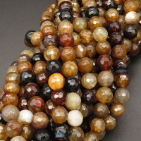 Natural Agate,Faceted Round,Dyed,Dark brown,4mm,Hole:0.5mm,about 90pcs/strand,about 9g/strand,5 strands/package,15"(38cm),XBGB03612vbmb-L001