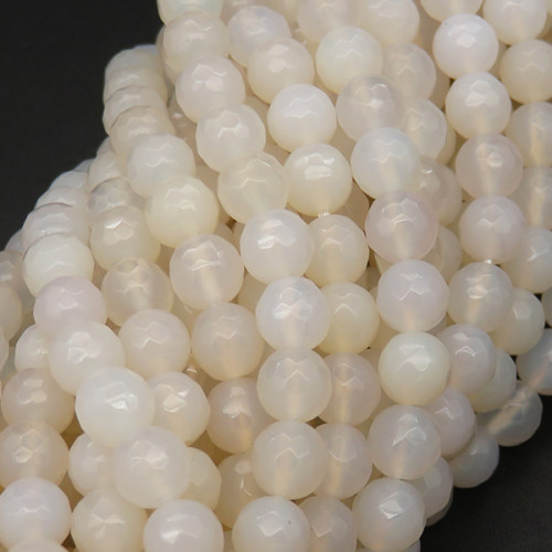 Natural Agate,Faceted Round,Dyed,White,4mm,Hole:0.5mm,about 90pcs/strand,about 9g/strand,5 strands/package,15"(38cm),XBGB03687vbmb-L001