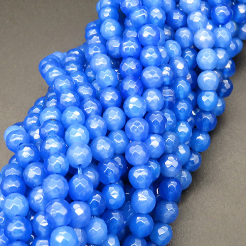 Natural Agate,Faceted Round,Dyed,Blue,4mm,Hole:0.5mm,about 90pcs/strand,about 9g/strand,5 strands/package,15"(38cm),XBGB03717vbmb-L001