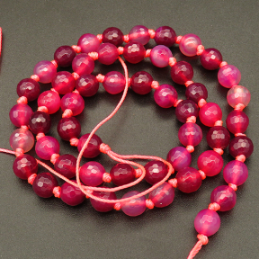 Natural Agate,Faceted Round,Dyed,Rose red,4mm,Hole:0.5mm,about 70pcs/strand,about 9g/strand,5 strands/package,15"(38cm),XBGB03753vbmb-L001