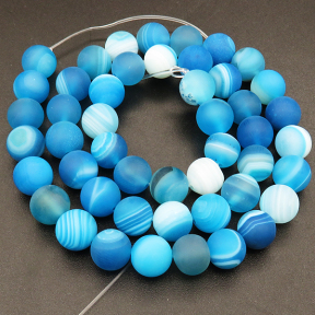 Natural Agate,Striped Agate,Round,Frosted,Dyed,Blue,8mm,Hole:1mm,about 48pcs/strand,about 36g/strand,5 strands/package,15"(38cm),XBGB03756vbpb-L001