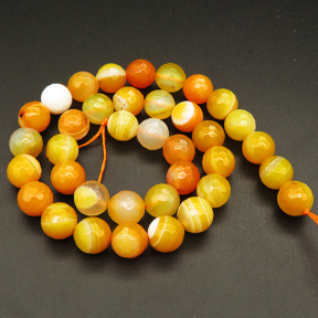 Natural Agate,Striped Agate,Round,Faceted,Dyed,Earth yellow,10mm,Hole:1mm,about 38pcs/strand,about 55g/strand,5 strands/package,15"(38cm),XBGB03762ahjb-L001