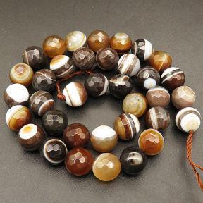 Natural Agate,Striped Agate,Round,Faceted,Dyed,Dark Brown,10mm,Hole:1mm,about 38pcs/strand,about 55g/strand,5 strands/package,15"(38cm),XBGB03774ahjb-L001
