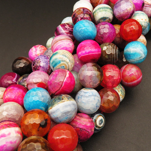 Natural Agate,Striped Agate,Round,Faceted,Dyed,Mixed color,12mm,Hole:1mm,about 33pcs/strand,about 80g/strand,5 strands/package,15"(38cm),XBGB03783vhnv-L001