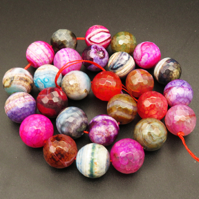 Natural Agate,Striped Agate,Round,Faceted,Dyed,Mixed color,12mm,Hole:1mm,about 33pcs/strand,about 80g/strand,5 strands/package,15"(38cm),XBGB03783vhnv-L001