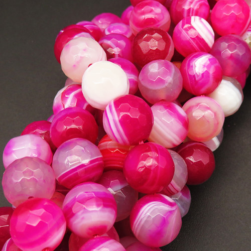 Natural Agate,Striped Agate,Round,Faceted,Dyed,Rose red,10mm,Hole:1mm,about 38pcs/strand,about 55g/strand,5 strands/package,15"(38cm),XBGB03801ahjb-L001