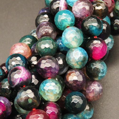 Natural Agate,Colorful Agate,Round,Faceted,Dyed,Mixed color,8mm,Hole:1mm,about 48pcs/strand,about 36g/strand,5 strands/package,15"(38cm),XBGB03837bhva-L001