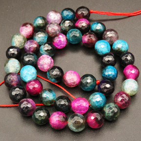 Natural Agate,Colorful Agate,Round,Faceted,Dyed,Mixed color,8mm,Hole:1mm,about 48pcs/strand,about 36g/strand,5 strands/package,15"(38cm),XBGB03837bhva-L001