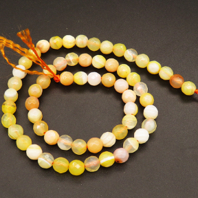 Natural Agate ,Round,Faceted,Dyed,Light yellow,6mm,Hole:0.8mm,about 63pcs/strand,about 22g/strand,5 strands/package,15"(38cm),XBGB03849bbov-L001