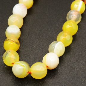 Natural Agate ,Round,Faceted,Dyed,Light yellow,6mm,Hole:0.8mm,about 63pcs/strand,about 22g/strand,5 strands/package,15"(38cm),XBGB03849bbov-L001