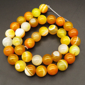 Natural Agate,Striped Agate,Round,Dyed,Earth yellow,10mm,Hole:1mm,about 38pcs/strand,about 55g/strand,5 strands/package,15"(38cm),XBGB03861bhia-L001
