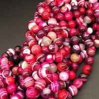 Natural Agate,Striped Agate,Round,Dyed,Rose red,10mm,Hole:1mm,about 38pcs/strand,about 55g/strand,5 strands/package,15"(38cm),XBGB03864bhia-L001