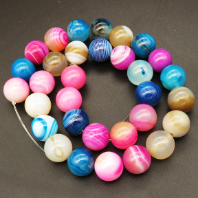Natural Agate,Striped Agate,Round,Dyed,Mixed color,12mm,Hole:1mm,about 32pcs/strand,about 80g/strand,5 strands/package,15"(38cm),XBGB03867vhmv-L001