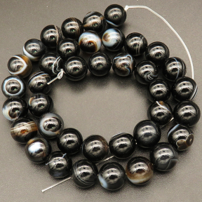 Natural Agate,Striped Agate,Round,Dyed,Black,10mm,Hole:1mm,about 38pcs/strand,about 55g/strand,5 strands/package,15"(38cm),XBGB03885bhia-L001