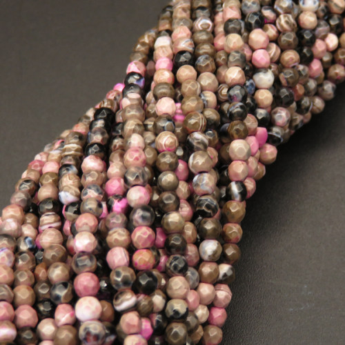 Natural Agate,Fire Agate,Round,Faceted,Dyed,Pink & Brown,3mm,Hole:0.4mm,about 125pcs/strand,about 6g/strand,5 strands/package,15"(38cm),XBGB04014abol-L001