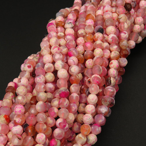Natural Agate,Fire Agate,Round,Faceted,Dyed,Pink,4mm,Hole:0.5mm,about 90pcs/strand,about 9g/strand,5 strands/package,15"(38cm),XBGB04017abol-L001