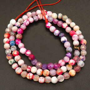 Natural Agate,Fire Agate,Round,Faceted,Dyed,Pink,4mm,Hole:0.5mm,about 90pcs/strand,about 9g/strand,5 strands/package,15"(38cm),XBGB04029abol-L001