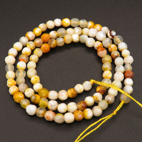 Natural Agate,Fire Agate,Round,Faceted,Dyed,Yellow,4mm,Hole:0.5mm,about 90pcs/strand,about 9g/strand,5 strands/package,15"(38cm),XBGB04035abol-L001