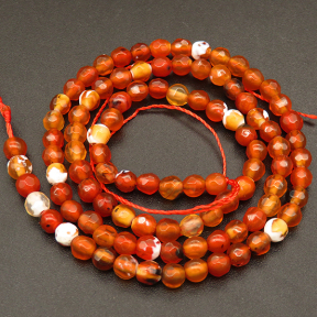 Natural Agate,Fire Agate,Round,Faceted,Dyed,Orange Red,4mm,Hole:0.5mm,about 90pcs/strand,about 9g/strand,5 strands/package,15"(38cm),XBGB04044abol-L001