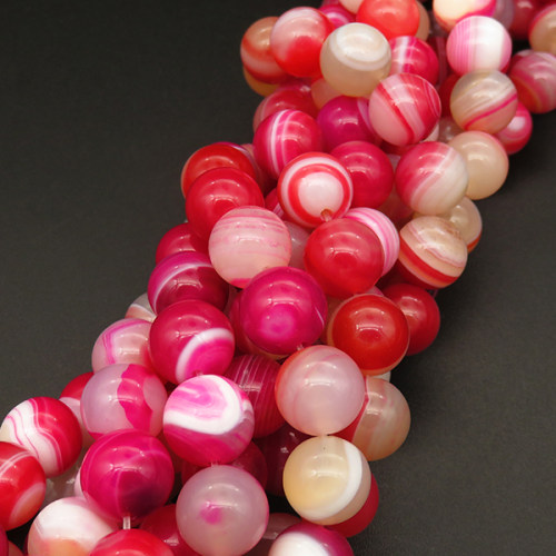 Natural Agate,Striped Agate,Round,Dyed,Rose red,10mm,Hole:1mm,about 38pcs/strand,about 55g/strand,5 strands/package,15"(38cm),XBGB04107bhia-L001