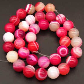 Natural Agate,Striped Agate,Round,Dyed,Rose red,10mm,Hole:1mm,about 38pcs/strand,about 55g/strand,5 strands/package,15"(38cm),XBGB04107bhia-L001