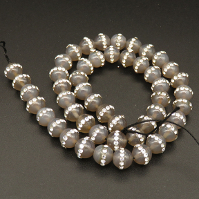 Natural Agate & Rhinestone,Round,Dyed,Grey,8mm,Hole:1mm,about 48pcs/strsnd,about 36g/strand,5 strands/package,15"(38cm),XBGB04254ajoa-L001