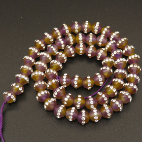Natural Agate & Rhinestone,Round,Dyed,Purple yellow,6mm,Hole:0.8mm,about 63pcs/strsnd,about 22g/strand,5 strands/package,15"(38cm),XBGB04257ajoa-L001