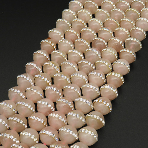 Natural Agate & Rhinestone,Round,Dyed,Light Pink,10mm,Hole:1mm,about 38pcs/strsnd,about 55g/strand,5 strands/package,15"(38cm),XBGB04260ajoa-L001