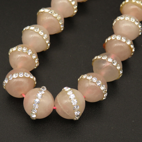 Natural Agate & Rhinestone,Round,Dyed,Light Pink,10mm,Hole:1mm,about 38pcs/strsnd,about 55g/strand,5 strands/package,15"(38cm),XBGB04260ajoa-L001