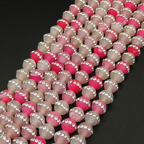 Natural Agate & Rhinestone,Weathered Agate,Round,Dyed,Pink,8mm,Hole:1mm,about 48pcs/strsnd,about 36g/strand,5 strands/package,15"(38cm),XBGB04263ajoa-L001