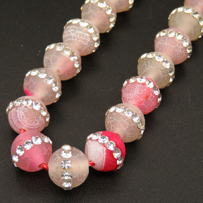 Natural Agate & Rhinestone,Weathered Agate,Round,Dyed,Pink,8mm,Hole:1mm,about 48pcs/strsnd,about 36g/strand,5 strands/package,15"(38cm),XBGB04263ajoa-L001