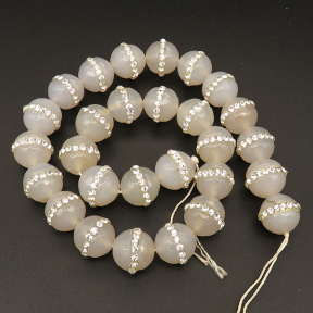 Natural Agate & Rhinestone,Round,Faceted,Dyed,Light Grey,14mm,Hole:1.5mm,about 27pcs/strsnd,about 110g/strand,5 strands/package,15"(38cm),XBGB04269ajoa-L001