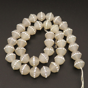 Natural Agate & Rhinestone,Round,Frosted,Dyed,Light Grey,10mm,Hole:1mm,about 38pcs/strsnd,about 55g/strand,5 strands/package,15"(38cm),XBGB04272ajoa-L001
