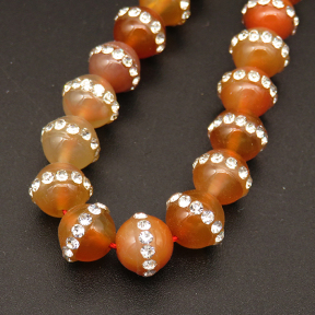 Natural Agate & Rhinestone,Round,Dyed,Orange red,8mm,Hole:1mm,about 48pcs/strsnd,about 36g/strand,5 strands/package,15"(38cm),XBGB04275ajoa-L001