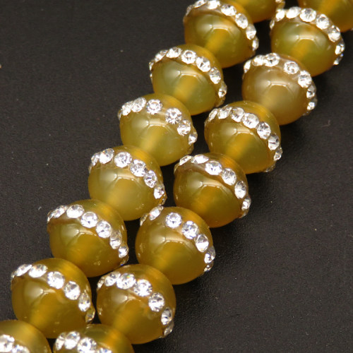 Natural Agate & Rhinestone,Round,Dyed,Light yellow,8mm,Hole:1mm,about 48pcs/strsnd,about 36g/strand,5 strands/package,15"(38cm),XBGB04278ajoa-L001