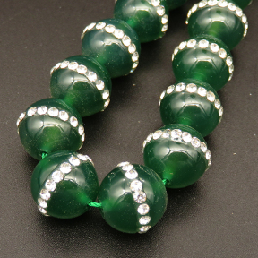 Natural Agate & Rhinestone,Round,Dyed,Green,12mm,Hole:1mm,about 32pcs/strsnd,about 80g/strand,5 strands/package,15"(38cm),XBGB04281ajoa-L001