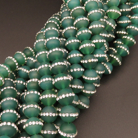 Natural Agate & Rhinestone,Round,Frosted,Dyed,Green,10mm,Hole:1mm,about 38pcs/strsnd,about 55g/strand,5 strands/package,15"(38cm),XBGB04284ajoa-L001