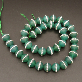 Natural Agate & Rhinestone,Round,Frosted,Dyed,Green,10mm,Hole:1mm,about 38pcs/strsnd,about 55g/strand,5 strands/package,15"(38cm),XBGB04284ajoa-L001
