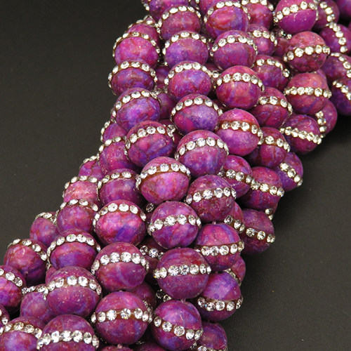 Natural Mi Wang Yu & Rhinestone,Round,Dyed,Purple,10mm,Hole:1mm,about 38pcs/strsnd,about 55g/strand,5 strands/package,15"(38cm),XBGB04287ajoa-L001