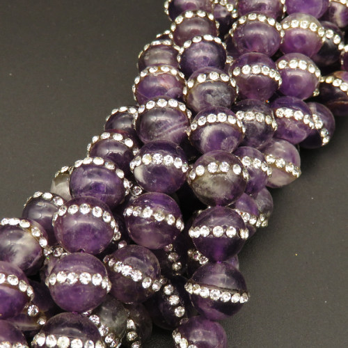 Natural Mi Wang Yu & Rhinestone,Round,Dyed,Dark Purple,10mm,Hole:1mm,about 38pcs/strsnd,about 55g/strand,5 strands/package,15"(38cm),XBGB04290ajoa-L001