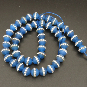 Natural Agate & Rhinestone,Round,Frosted,Dyed,Blue,8mm,Hole:1mm,about 48pcs/strsnd,about 36g/strand,5 strands/package,15"(38cm),XBGB04293ajoa-L001