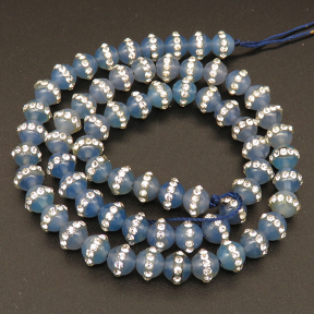 Natural Agate & Rhinestone,Round,Frosted,Dyed,Light blue,6mm,Hole:0.8mm,about 63pcs/strsnd,about 22g/strand,5 strands/package,15"(38cm),XBGB04296ajoa-L001