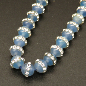 Natural Agate & Rhinestone,Round,Frosted,Dyed,Light blue,6mm,Hole:0.8mm,about 63pcs/strsnd,about 22g/strand,5 strands/package,15"(38cm),XBGB04296ajoa-L001